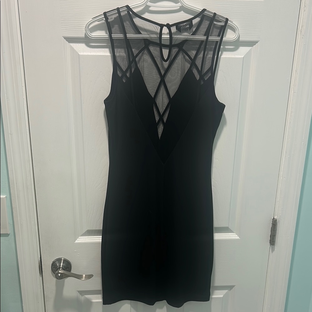 bebe Black Mesh Accent Mini Dress A4 - Picture 5 of 5